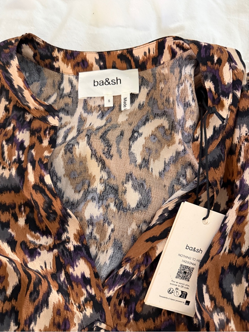 NWT ba&sh Ochre & Purple Animal-Print V-Neck Dress